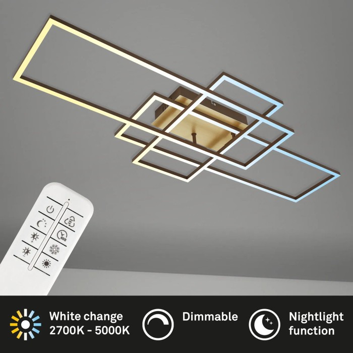 Plafoniera LED Frame marrone dimmerabile con telecomando per controllo luce.