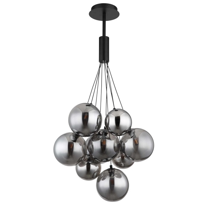 Moderna lampada a sospensione con sfere multiple color argento.