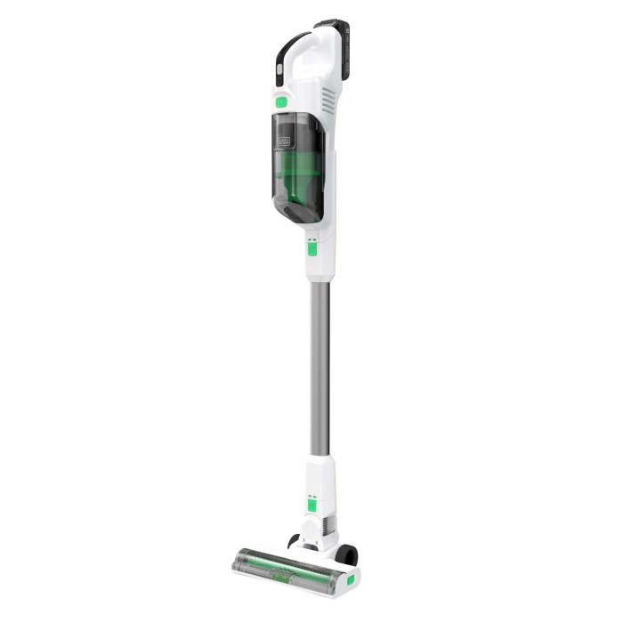 Aspirapolvere senza fili bianco per la pulizia dei pavimenti.