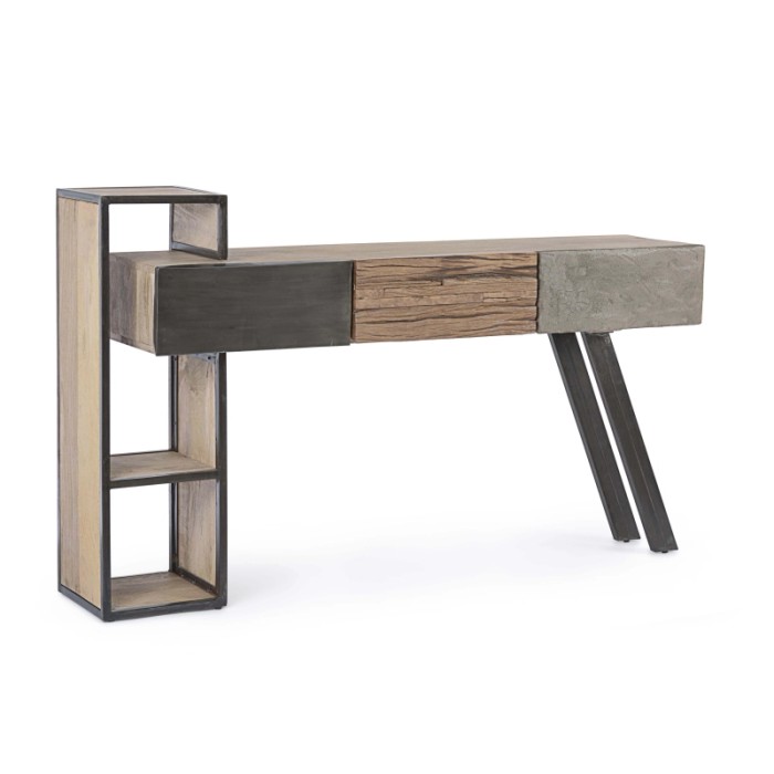 Consolle in legno di mango e acciaio Manchester 3 cassetti 160x38x95 cm