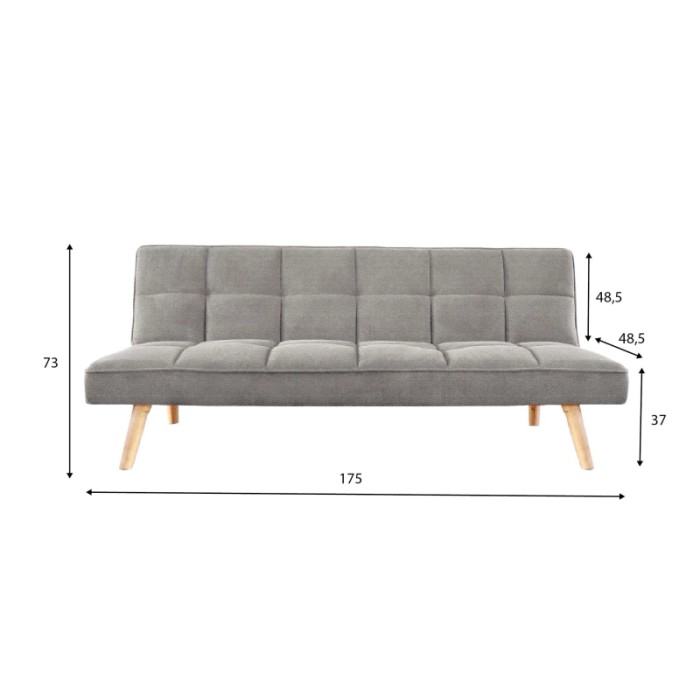 Divano letto in tessuto con struttura e gambe in legno 175x84x73 cm grigio
