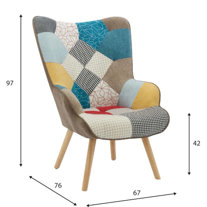 Poltrona da salotto in tessuto in metallo e legno 67x76x97 cm