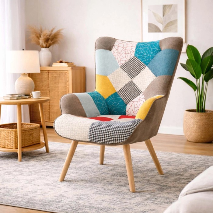 Poltrona da salotto in tessuto in metallo e legno 67x76x97 cm
