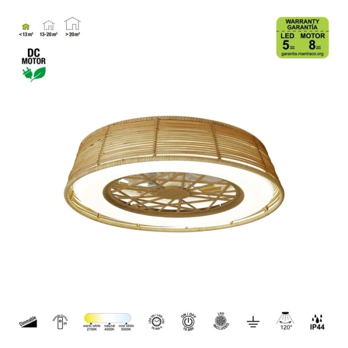 Plafoniera LED t.b.t. luminosa con effetto legno per montaggio a soffitto.