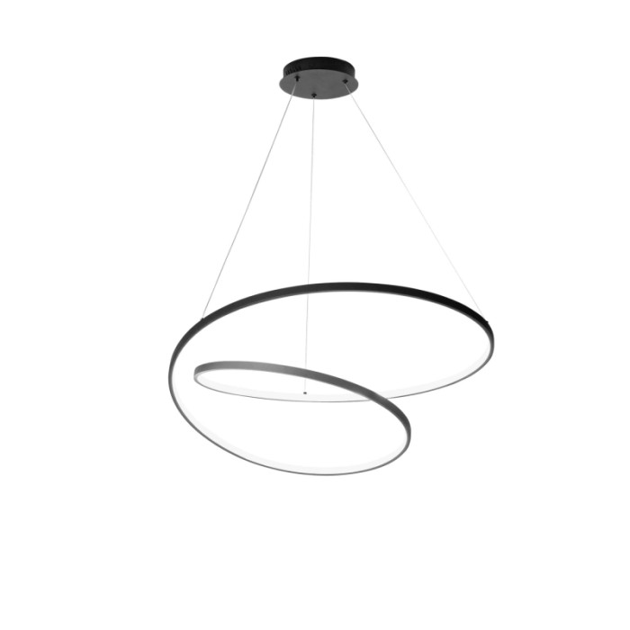 Moderna lampada a sospensione a LED nera, design a spirale per spazi abitativi.