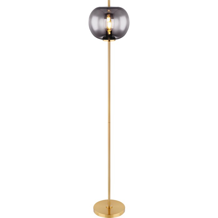 Lampada da terra Globo Blacky I, 1 luce, ottone/vetro fumé. Lampada da terra di design per interni.