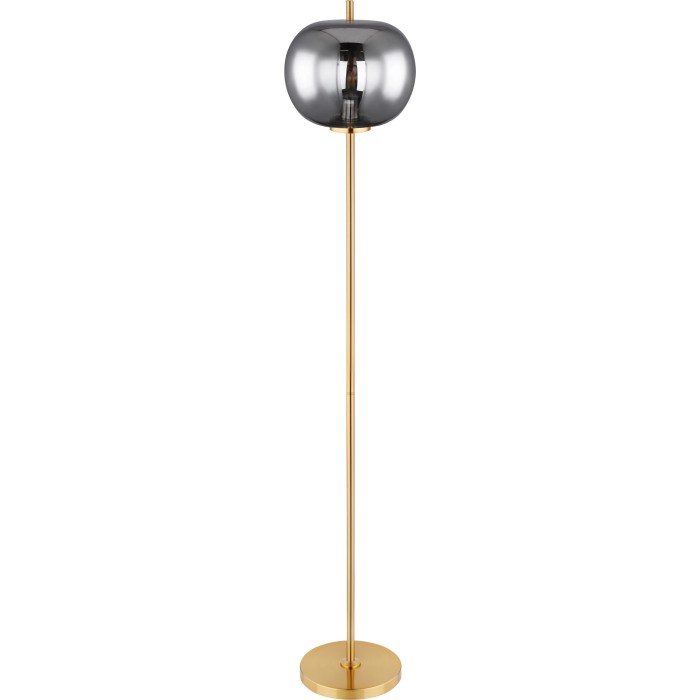 Lampada da terra Globo Blacky I, metallo color ottone, vetro fumé, lampada da terra di design