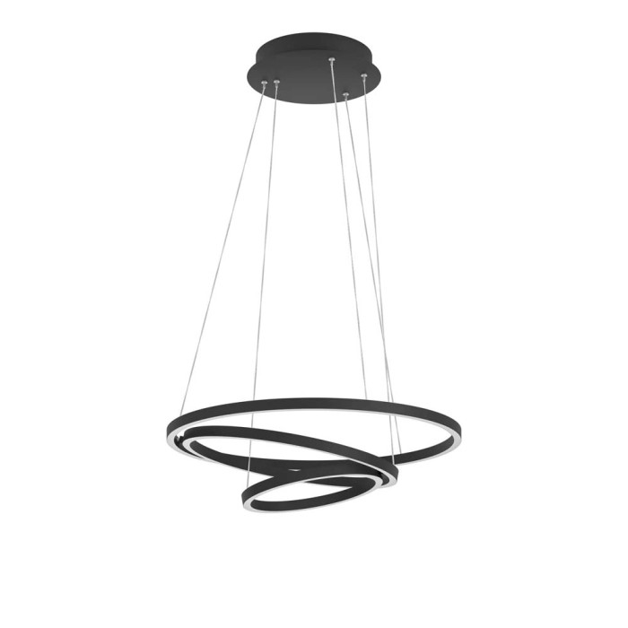 Lampada a sospensione LED Eglo Lobinero-Z nera con tre anelli, controllo smart.