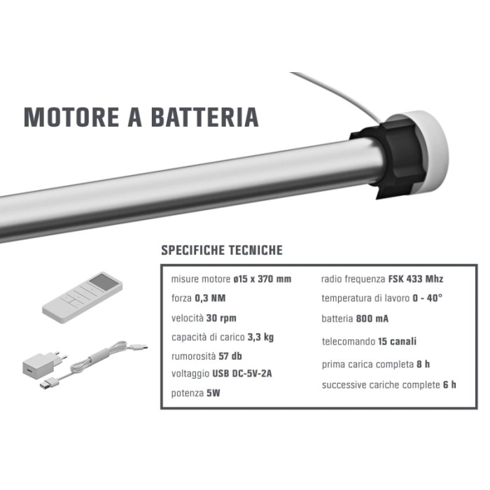 Motore a batteria ricaricabile per tende a rullo Top e Provenza