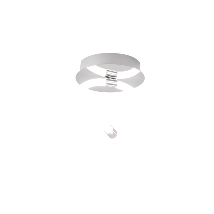 Plafoniera LED moderna t.b.t. in bianco e argento per montaggio a soffitto.