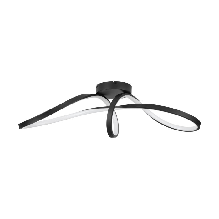 Moderna plafoniera LED nera Eglo Calarossa-Z con profili luminosi curvi.