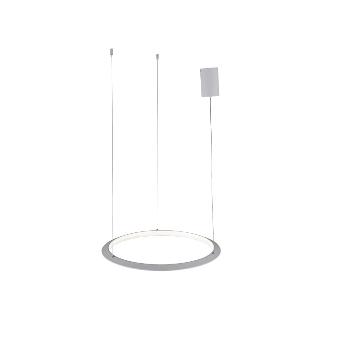 Moderna lampada a sospensione rotonda (Sospensioni) in argento con luce LED integrata.