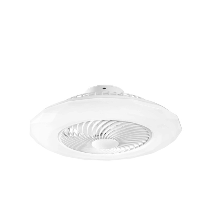 Plafoniera LED bianca t.b.t. con ventilatore integrato.