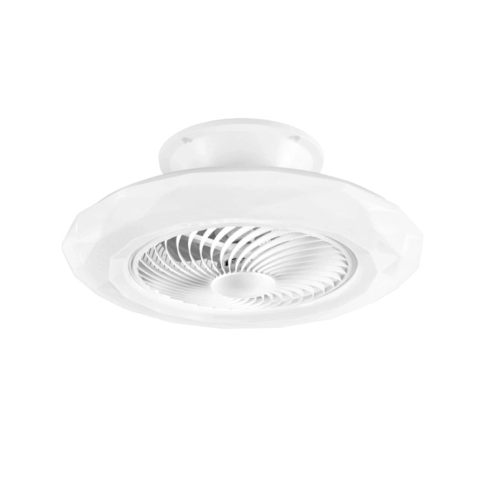 Plafoniera LED t.b.t. bianca con ventilatore integrato.