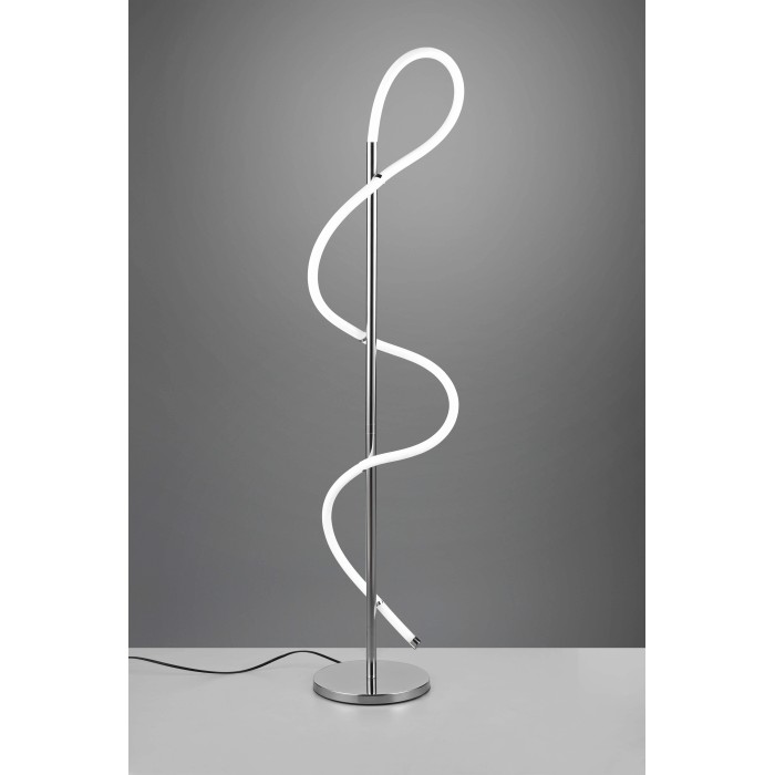Moderna lampada da terra t.b.t. con luce LED a spirale e base cromata.