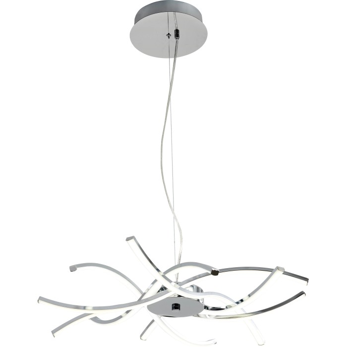 Moderna lampada a sospensione t.b.t. in look cromo per un'illuminazione elegante.