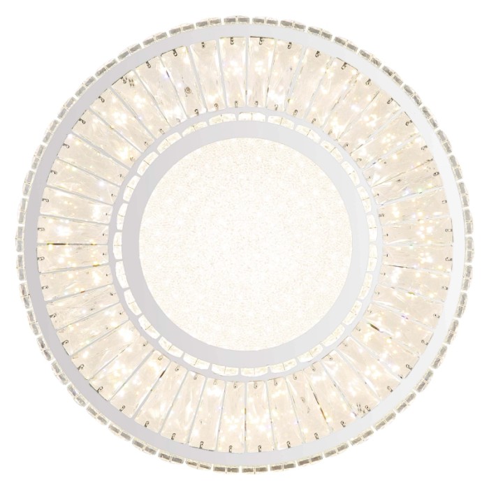 Plafoniera LED bianca con decoro in cristallo per illuminazione elegante.