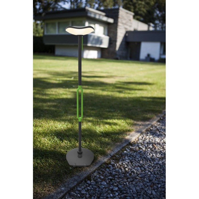 Lampada da terra solare a LED Lutec Poppy, antracite-verde, dimmerabile, con altoparlante Bluetooth.