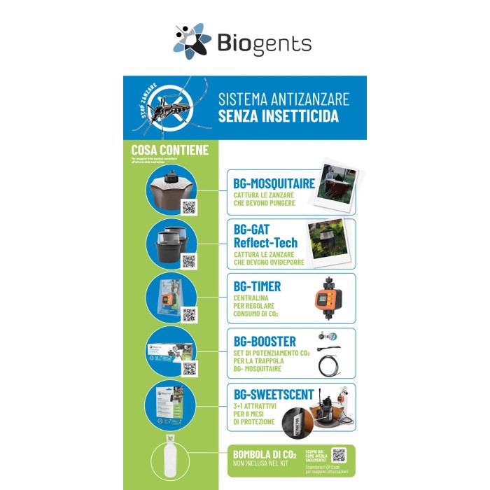 Sistema Antizanzare Biogents: Trappole per zanzare, timer, booster e attrattivi per il controllo delle zanzare.