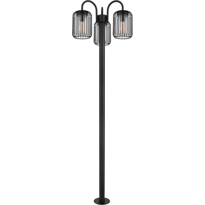 Lampada da esterno Globo nera, alta 1,8 m, con 3 luci in stile candelabro.