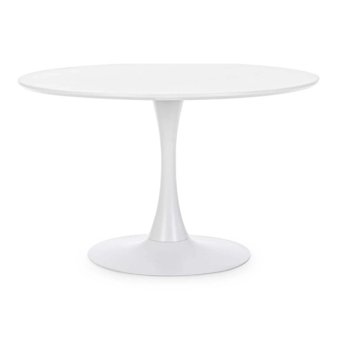 Tavolo basso t.b.t. rotondo bianco, ideale come tavolino da caffè.