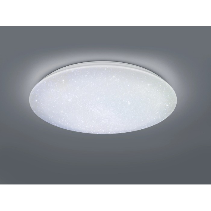 Plafoniera LED bianca rotonda con effetto glitter.
