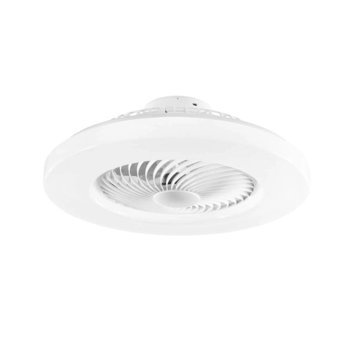 Plafoniera LED bianca t.b.t. con ventilatore integrato.