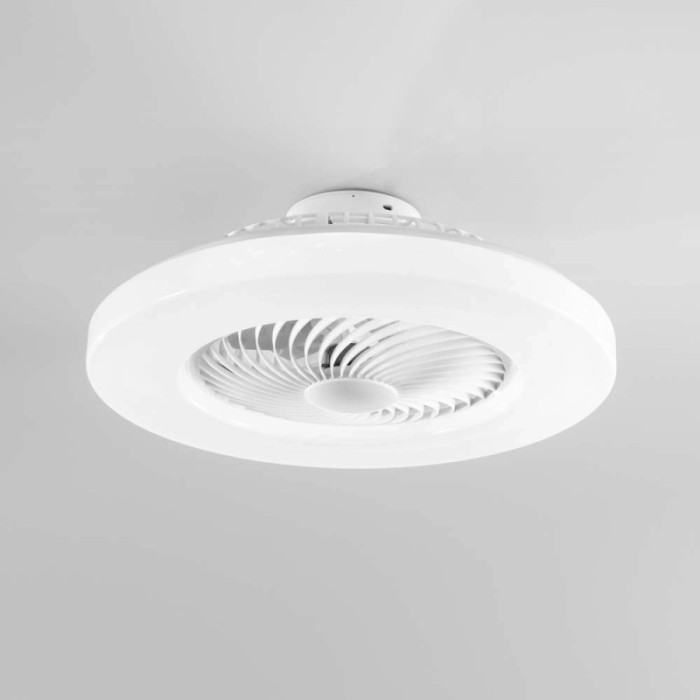 Plafoniera LED t.b.t. bianca con ventilatore integrato.