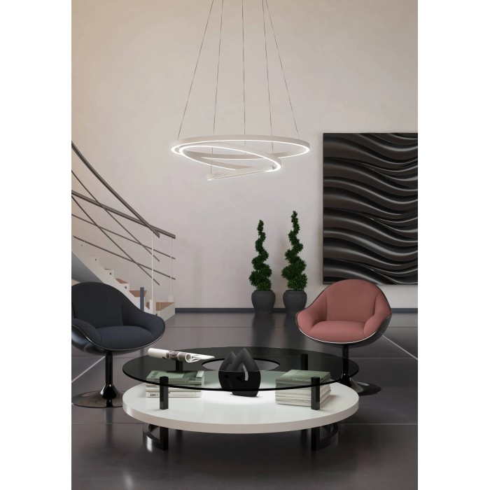 Lampada a sospensione a LED bianca Eglo Lobinero-Z, dimmerabile e controllabile tramite app, Ø 61 cm.