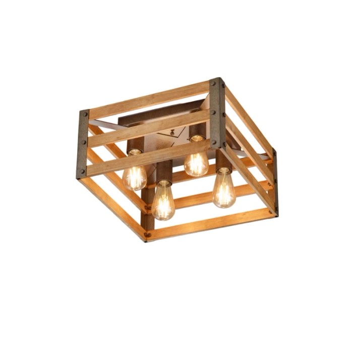 Plafoniere in legno t.b.t. con quattro lampadine in stile vintage.