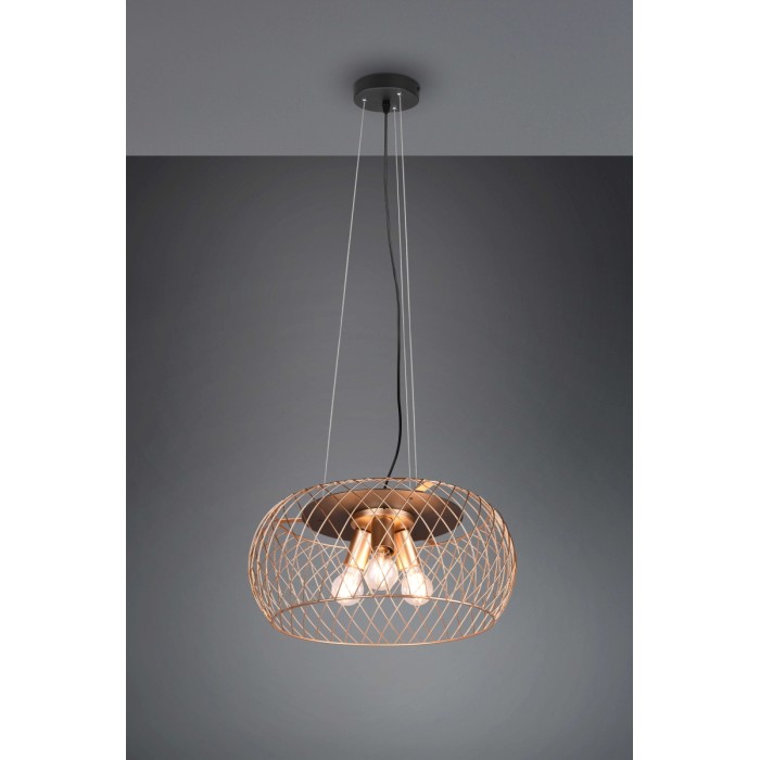 Lampadario a sospensione Tamil 3 luci E27 40W metallo ottone nero Ø 50 cm