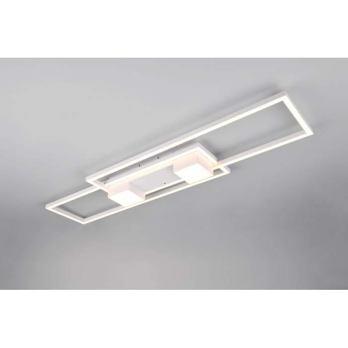 Plafoniera LED moderna con design geometrico in bianco.