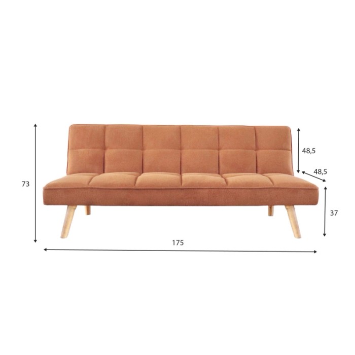 Divano letto in tessuto con struttura e gambe in legno 175x84x73 cm terracotta