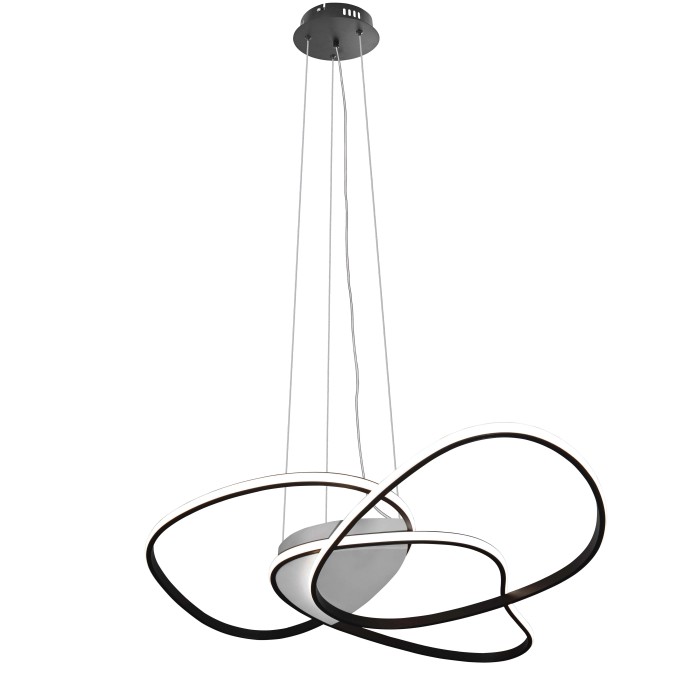 Moderna lampada a sospensione a LED t.b.t. con elementi curvi per spazi abitativi.