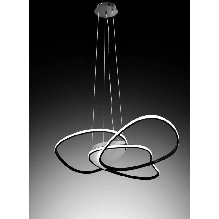 Moderna lampada a sospensione a LED t.b.t. con forme curve per spazi abitativi.