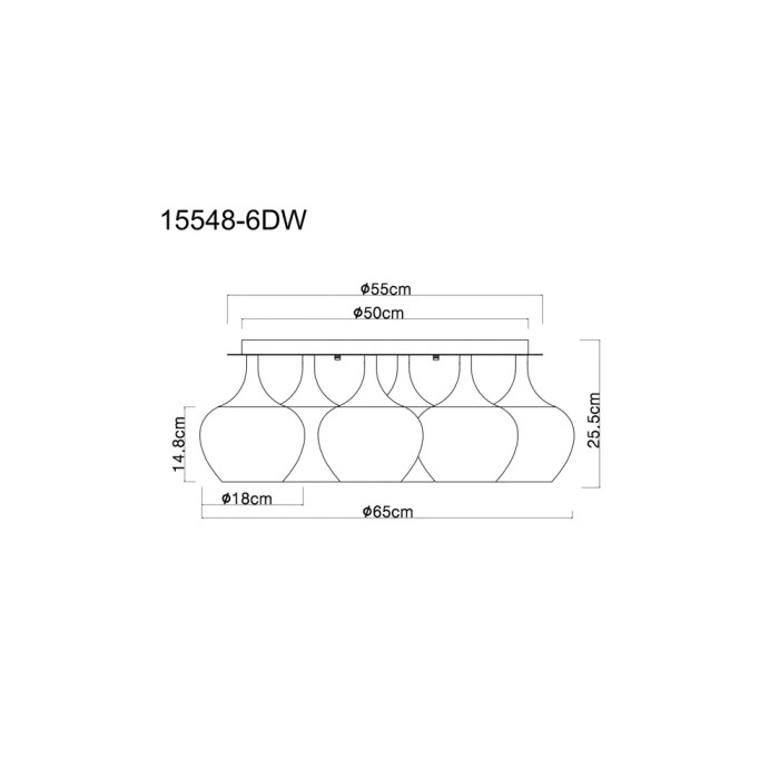 Disegno tecnico della plafoniera t.b.t. con dimensioni.