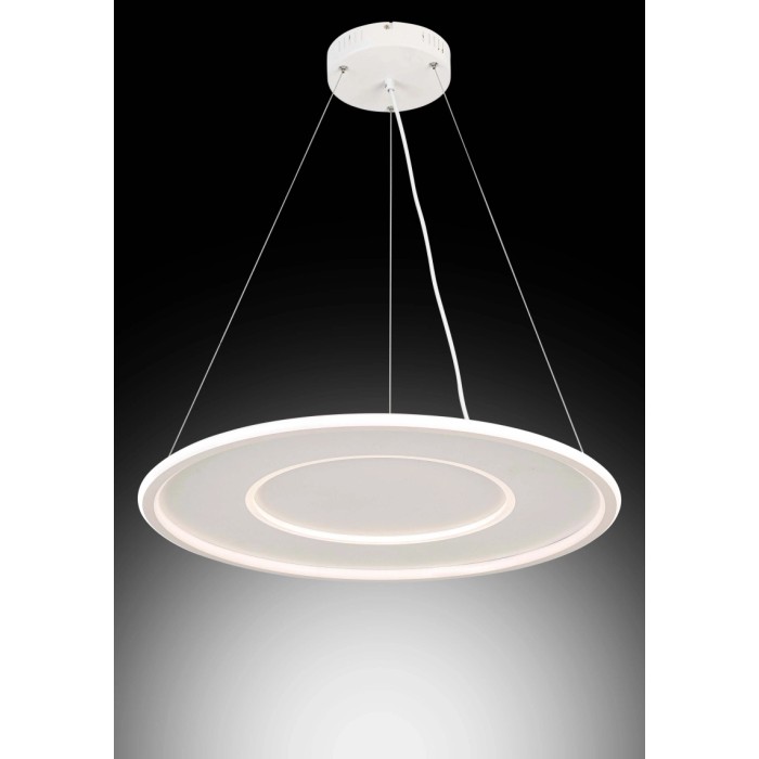 Moderna lampada a sospensione a LED rotonda in bianco per un'illuminazione elegante.