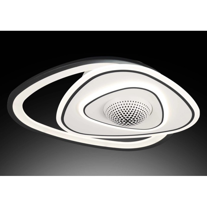 Plafoniera LED moderna con design curvo in bianco e nero.