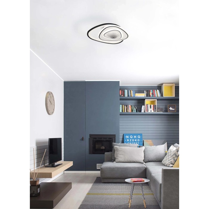 Plafoniera LED moderna t.b.t. con design curvo per spazi abitativi.
