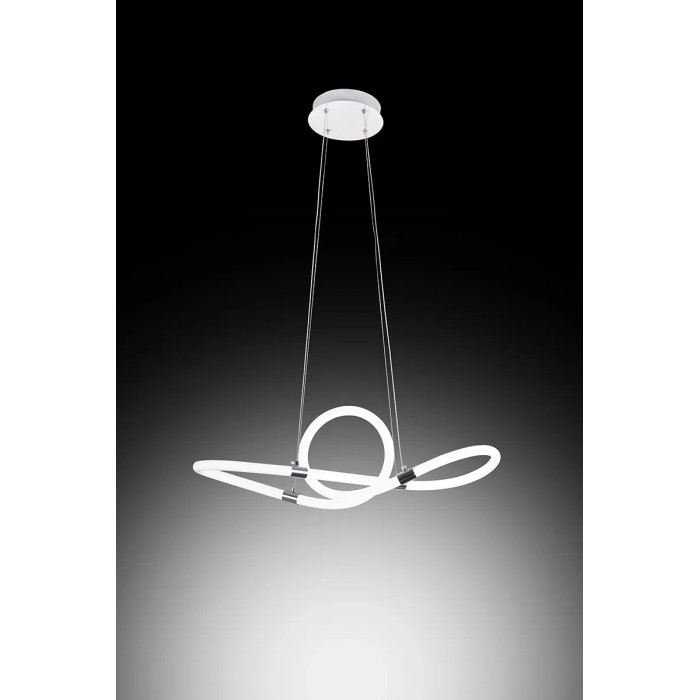 Moderna lampada a sospensione t.b.t. con design LED curvo per un'illuminazione elegante.
