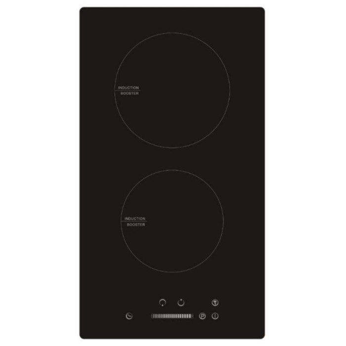 Piano cottura a induzione t.b.t. nero con due zone cottura e pannello touch.
