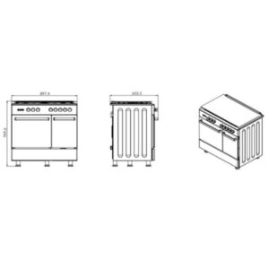 Disegno tecnico di una cucina t.b.t. con dimensioni.