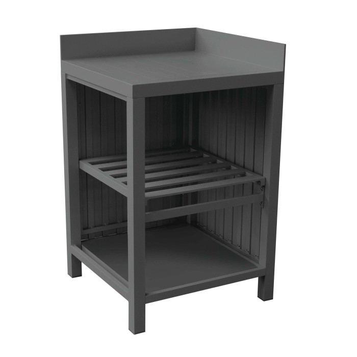 Mobile base grigio Basi Cucina con ripiani per la cucina.