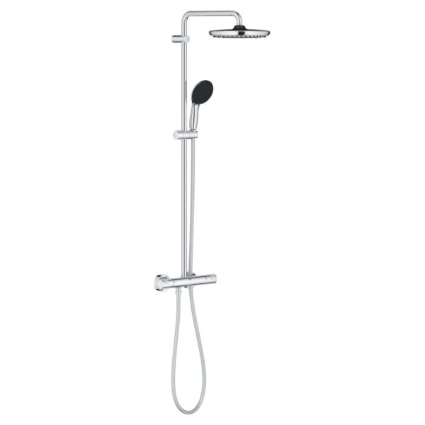 Sistema doccia Grohe Vitalio Start 250, cromo, con soffione e doccetta, termostato e asta doccia.