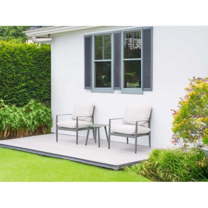 Salotto da balcone Claremont in acciaio e textilene beige 2 posti