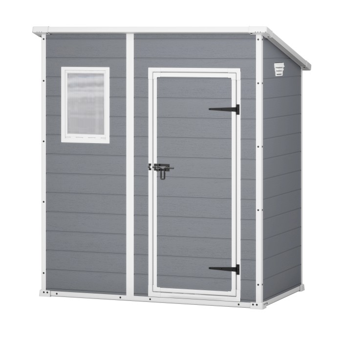 Casetta da giardino in plastica Keter, 1,8 m², antracite con porta e finestra.