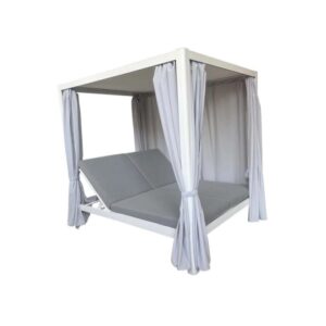 Pergola in alluminio con tende Sunlounge 205x166x200 cm bianco
