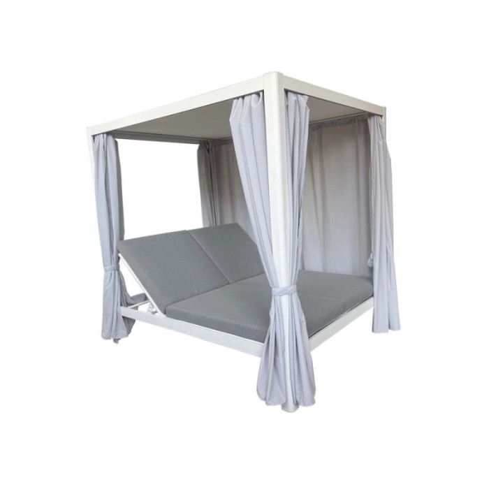 Pergola in alluminio con tende Sunlounge 205x166x200 cm bianco