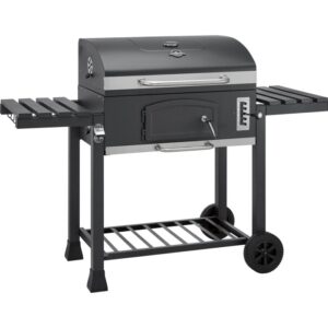 Barbecue a carbone Jamestown Jaxon XL con griglia modulare e tavolini laterali.