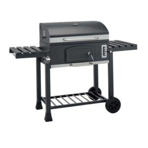 Barbecue a carbone Jamestown Jaxon XL con griglia modulare e tavoli laterali.